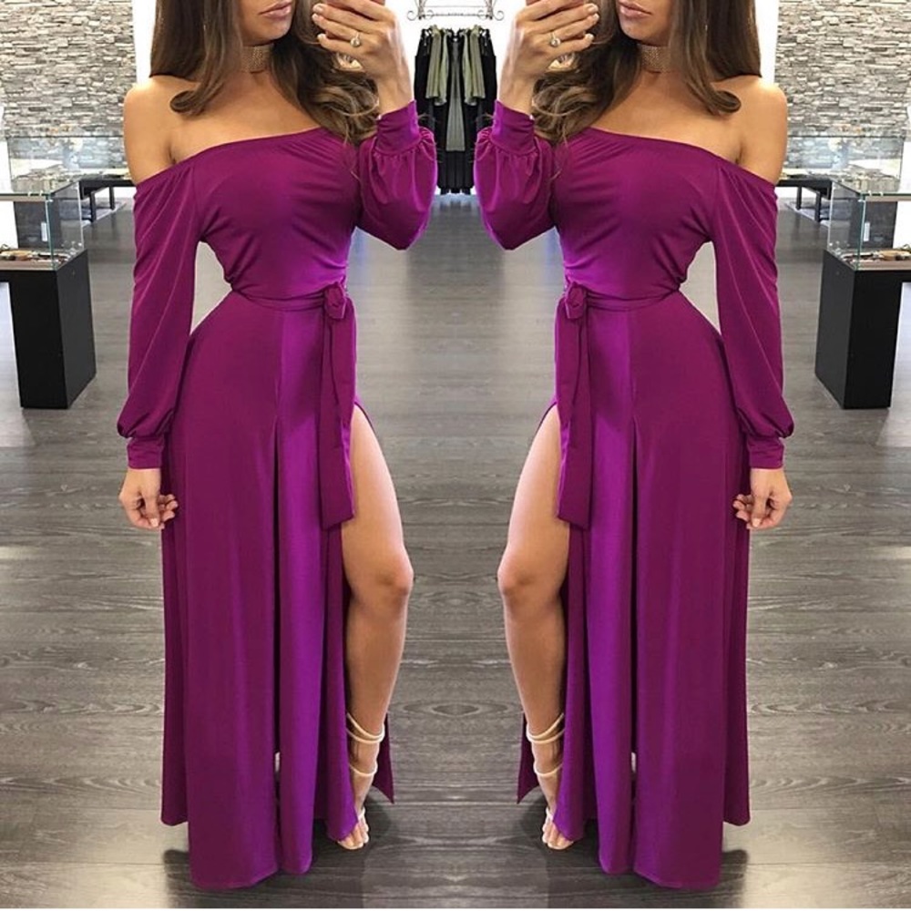 Purple/pink double slit maxi dress.